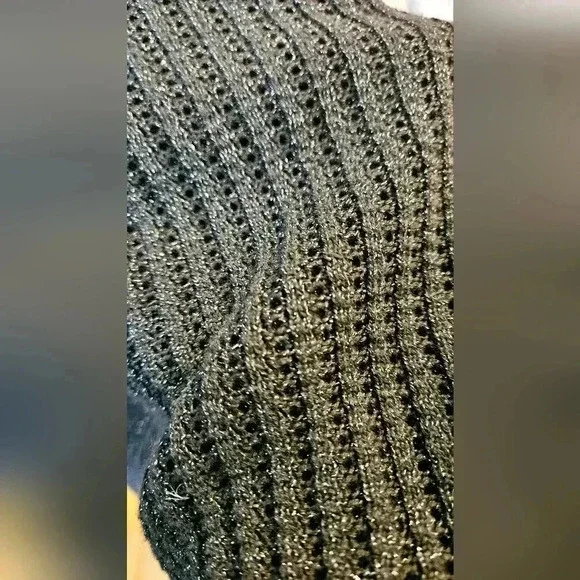 All Saints Elle Metallic Open Knit Jumper Black Long Sleeve Size  M/L - Picture 10 of 13